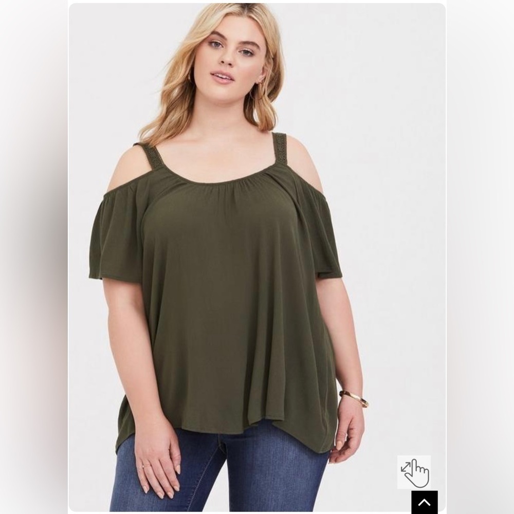TORRID Gauze Cold Shoulder Army Green Blouse Size 2X